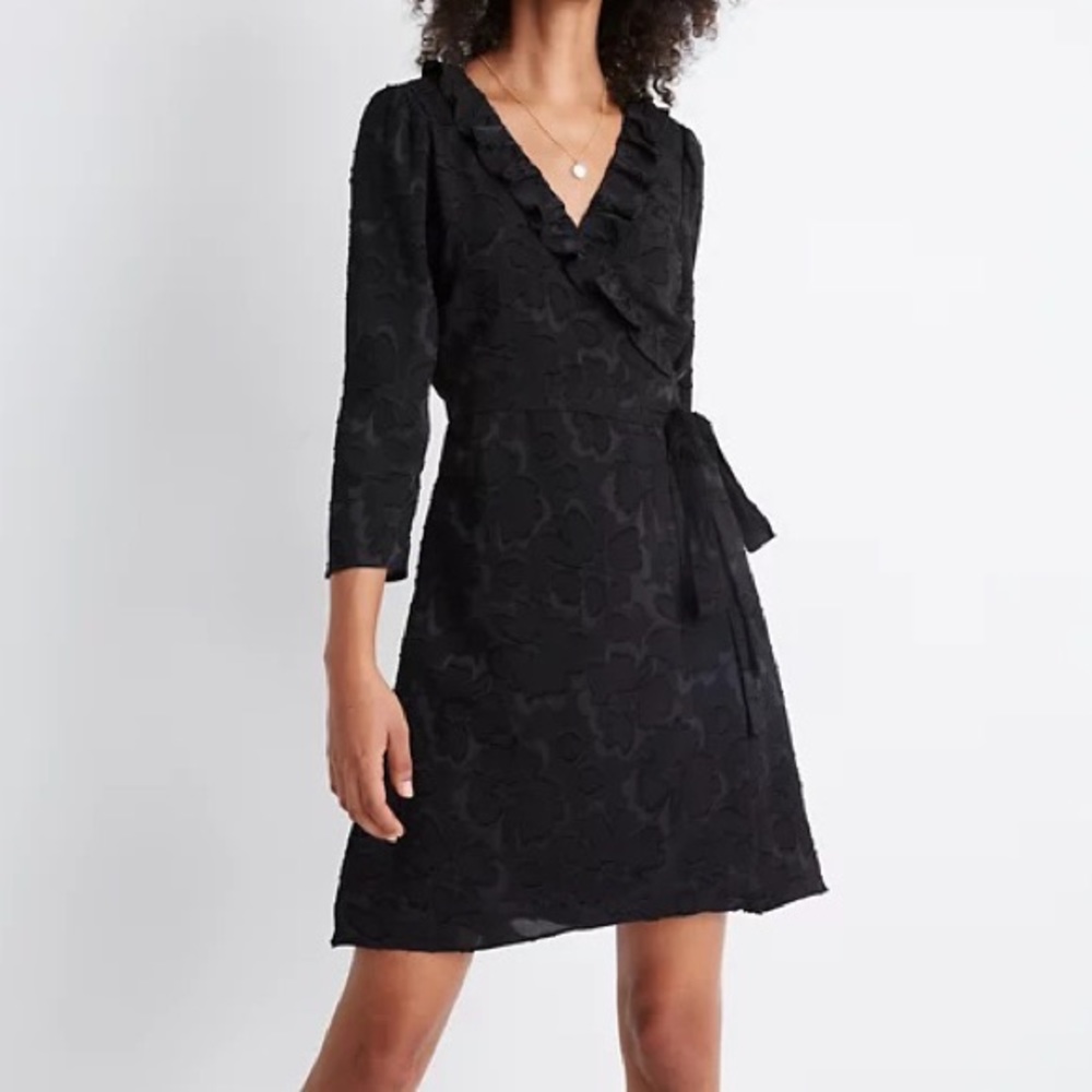 Madewell Black Floral Appliqué Wrap Dress Size XL